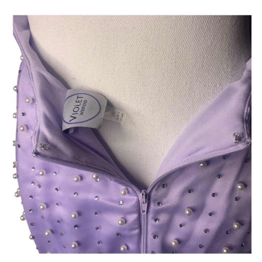 Violet size5/6 Strappy One Shoulder Pearl Rhinestone Embellished Gown Lilac NWT - Picture 8 of 12